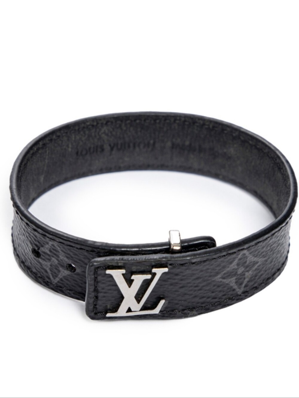 Louis Vuitton Black Leather LV Logo slim Bracelet - Picture 2 of 9